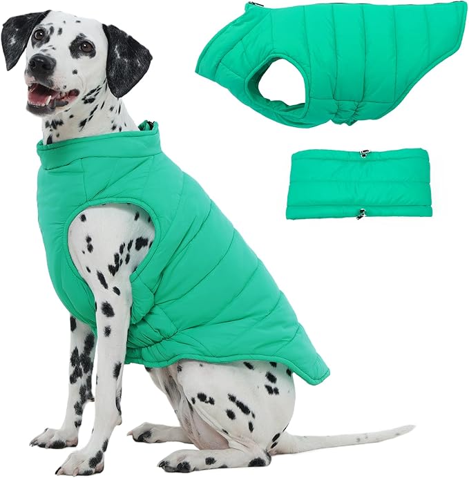 Large Dog Winter Vest for Boys & Girls, Warm Cold Weather Coat for Dogs with Back Zipper Detachable Neck Wrap, Easy on/Off Windproof Pet Snow Jacket Clothes, Weimaraner, Labrador, Green XL