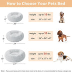 WNPETHOME Calming Dog Bed Cat Bed Donut, Faux Fur Pet Bed Self-Warming Donut Cuddler, Comfortable Round Plush Dog Beds (24 x 24 Inch, Light Grey)