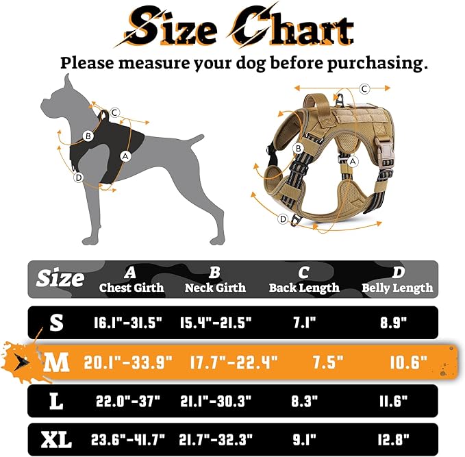 rabbitgoo Dog Harness Medium Sized No Pull, Tactical Service Pet Vest with Molle and Control Handle, Adjustable and Reflective Military Harness for Easy Walking and Training, Brown, M
