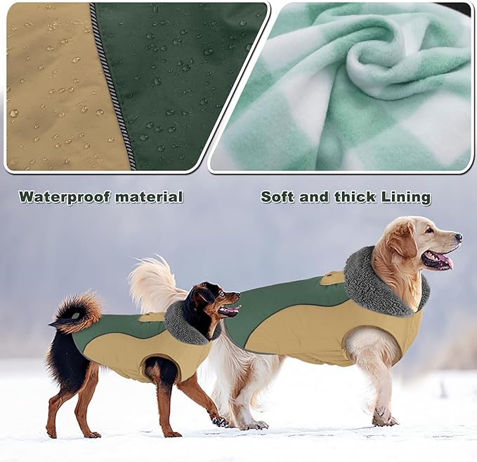 Doglay Dog Jacket Waterproof Dog Coat, Reflective Cold Weather Winter Coat, Adjustable Turtleneck Fleece Puppy Snow Jacket with Harness Hole for Small Medium Large Dogs