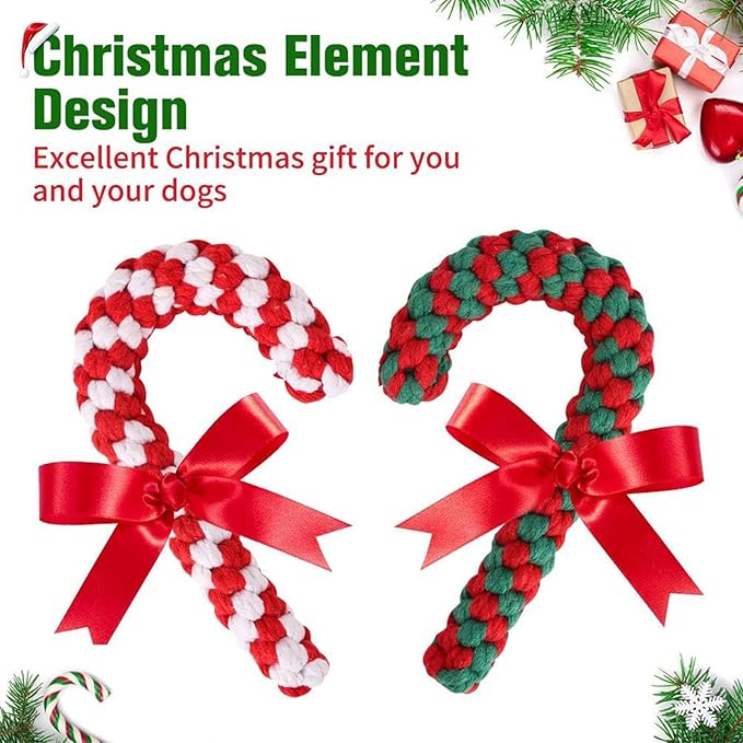 SCENEREAL Christmas Dog Toys, Durable Crutch Bone Rope Toys 4 Pack, Bite Resistant Chew Toy for Teething Cleaning, Xmas Element Rope Toy for Puppy Small Medium Large Dogs