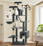 Made4Pets Tall Cat Tree, 80" Cat Tree Tower for Indoor Cats Large Adult, Modern Cat Tower with Scratching Post, Cozy Hammock, 3 Perches and 2 Condos, Sturdy and Fluffy, Dark Gray