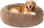 Dog Calming Beds for Small Medium Large Dogs - Round Donut Washable Dog Bed, Anti-Slip Faux Fur Fluffy Donut Cuddler Anxiety Cat Bed(36" Khaki)