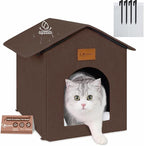 Outdoor Cat House for Shelter Feral Cat, Outside Waterproof Cat House for Outdoor/Indoor Cats, Insulated Cat Bed for All Seasons with Cozy Cushion (Brown, Zip Style)