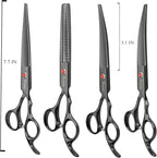 Dog Grooming Scissors Kit, Fcysy Professional Pet Hair Cutting Shears Set with Curved & Straight Blades Scissors Thinning Shears– Stainless Steel Grooming Tools for Dogs & Cats at Home