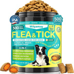 4-IN-1 Flea and Tick Prevention for Dogs, 500 Crunchy Dog Flea Chews, Dog Flea Treatment, Natural Oral Flea Treatment for Dogs, Daily Support for Flea, Skin & Coat, Gut, Immune, Chicken Flavor