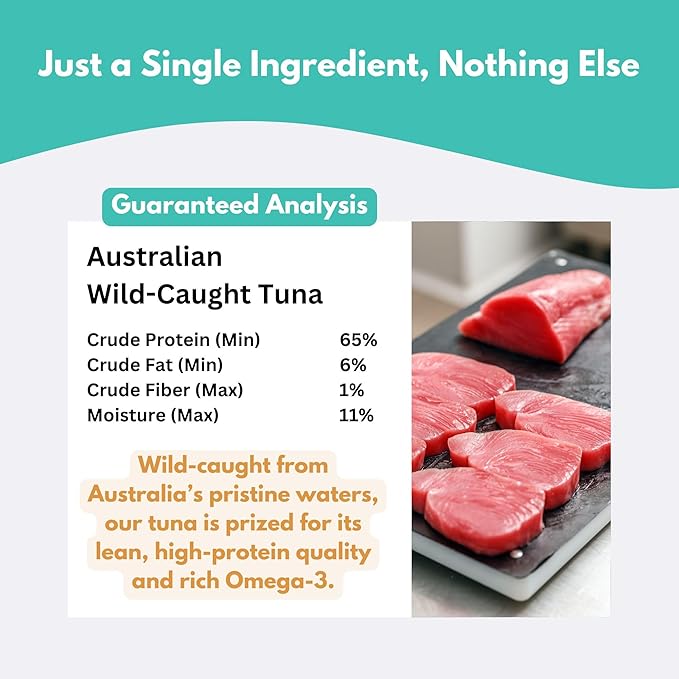 ALFIE'S TREATOS Tuna for Dogs & Cats (2.65 oz), Air-Dried Dog Treats, Omega-3 Food Topper & Training Reward, Australian Wild-Caught, Single Ingredient, Freeze-Dried Alternative