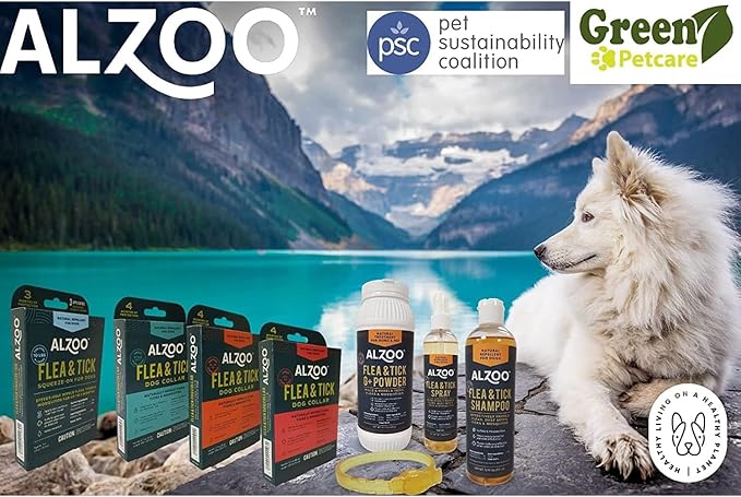 ALZOO Natural Flea & Tick Dog Collar - Helps Repel Fleas, Ticks & Mosquitoes - 100% Plant-Based Active Ingredients - Waterproof - Up to 4 Months Protection - Medium-Sized Dogs: 16-40 lbs - Single