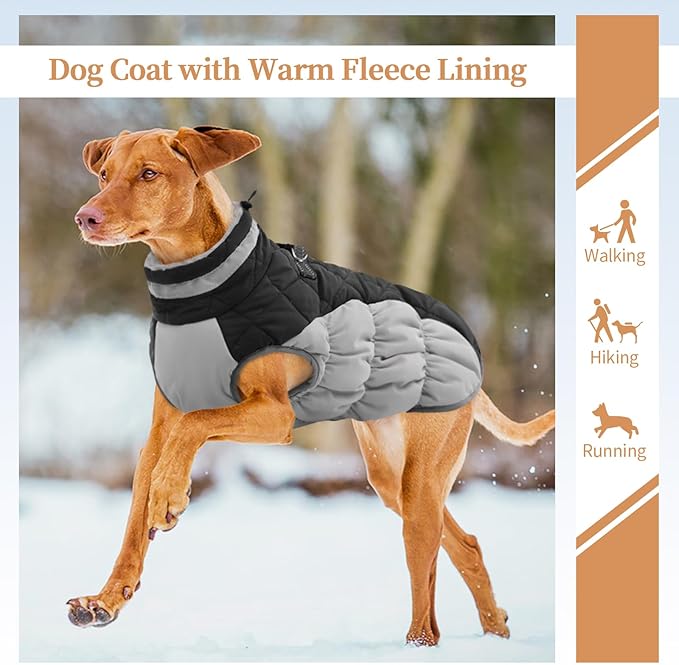 Large Dog Coat, XXLarge Dog Winter Coat, Waterproof Pet Jacket with Back Zipper,Extra Large Pet Coats, Warm Fleece Jacket with D-Ring, Windproof Winter Clothes Golden Retriever,Black,XXL