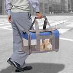 Soft Sided Pet Carrier for Cat,Airline Approved Cat Carriers Collapsible Portable Kitten Travel Crate Breathable Ventilated Grey Blue Puppy Carrying Bag Under to 12 Lb