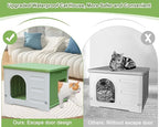 Plastic Cat House Outdoor & Indoor, Waterproof Feral Cat Houses with Escape Door, Sturdy Outdoor Cat House with Bed Mat, Outside Cat Shelter for Small Pet, Assemble and Clean Easily-Green