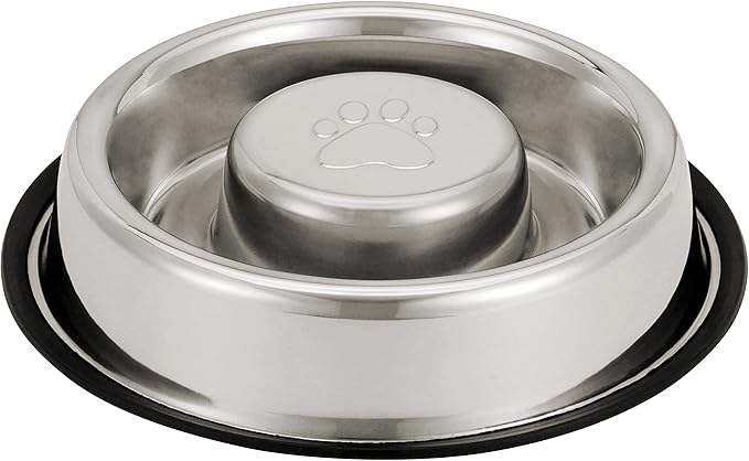 Neater Pet Brands Stainless Steel Slow Feed Bowl - Non-Tip & Non-Skid - Stops Dog Food Gulping, Bloat, Indigestion, and Rapid Eating (5 Cup)