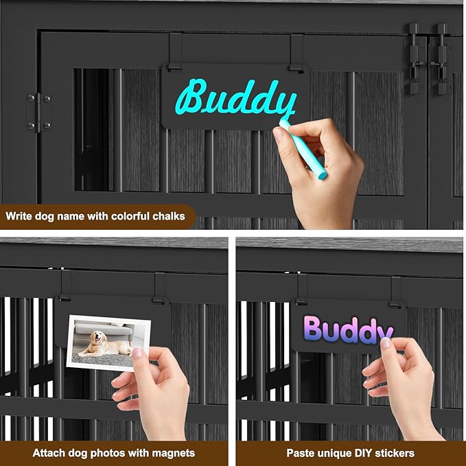 EasyCom 33"/27" Dog Crate Furniture with Name Tag, Heavy Duty Dog Kennel Indoor for Medium and Small Dogs, Double-Doors Sturdy Metal Dog Cage, Decorate House as TV Stand, End Table, Bedside Table