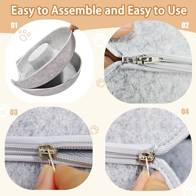 24inch-Tunnel Bed for Indoor,cattasaurus Peekaboo cat cave for Multiple,Detachable Felt Felt Washable Interior for Indoor Cats,Donut Tunnel (Light Gray)