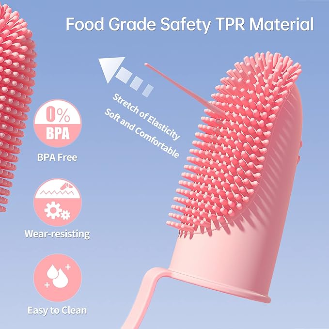 Finger Toothbrush 2 Pack - 135 Surround Bristles for Dog Teeth Cleaning, Pet Dental Care for Puppies, Cats and Small Dogs (Pink and Green)