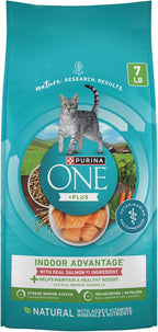 Purina ONE Natural Low Fat, Indoor Dry Weight Control High Protein Cat Food Plus Indoor Advantage With Real Salmon - 7 lb. Bag