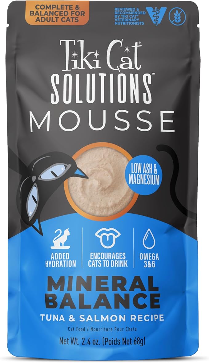 Tiki Cat Solutions Mineral Balance Mousse, Supports Urinary Health, Tuna & Salmon Recipe, 2.4 oz. Pouch (12 Count)