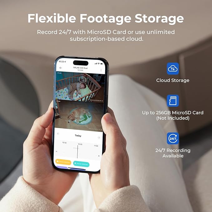 IMILAB C30 Dual Security Camera Indoor, 3K+3K Lens Pet/Baby Monitor Camera, 360° Home/Room Cam for Bedroom, Cry/Smoke/Fire/Person Alerts, App Control, Plug-in 5G WiFi Cam, Wall Mount, No Monthly Fee