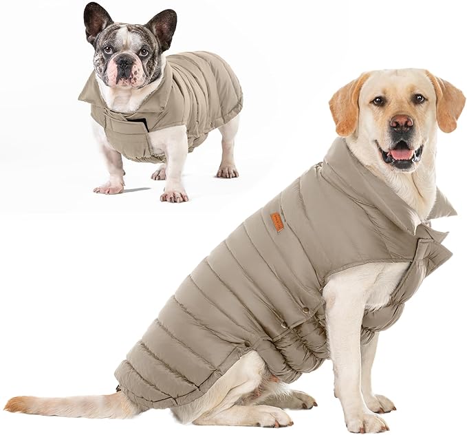 SPACE LION Puffer Jacket, Down Winter Coat, Waterproof, Windproof, Lightweight Jacket, Adjustable Fit for Large Dogs(Khaki,2XL)