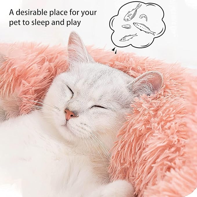 Cat Beds for Indoor Cats - Cat Bed Washable 20/24 inches, Dog Beds for Small Medium Dogs, Anti Anxiety Round Fluffy Plush Faux Fur Cat Bed, Thick Bottom (Pink, Medium)