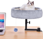 Cat Desk Bed - 360°Rotating & Adjustable, Supports Up to 44 lbs, Soft Faux Fur Fabric, Desk Cat Nest Bed Modern Indoor Cat Furniture for Office Desks and Game Tables, Island Table