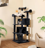 Made4Pets Cat Tree Tower 56" Cat Tower for Indoor Cats Kitten Tree Multi-Level Cat Tree with 2 Condo Furniture Activity Center with Scratching Posts Funny Toys (Black)