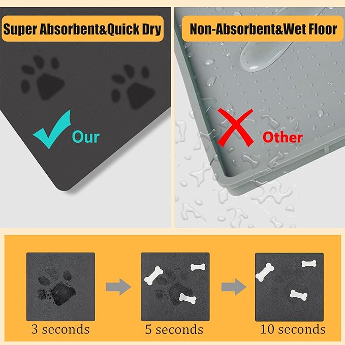 18"×30" Dark Grey Absorbent Dog Mat for Food and Water Bowl- Quick Dry Durable Feeding Mat for Dog and Cat Easy Cleaning Pet Supplies for Messy Pets