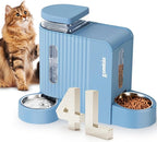 Gravity Cat Feeder and Water Dispenser with 304 Stainless Steel Bowls, 2 in 1 Automatic Cat Feeder with 180 Degree Rotatable Water Bowl, Large Capacity for Puppy Kitten Rabbits, Blue