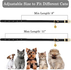 OOPSDOGGY Rolled Leather Cat Collar with Bell - Reflective Kitten Collar with Safety Elastic Strap - Adjustable Small Pet Collars for Boy Girl Cats (Black)