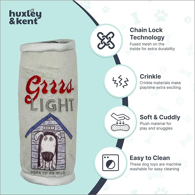 Huxley & Kent Funny Dog Toy w/Squeaker – Power Plush Squeaky Dog Toys for Small Dogs – Durable Small Stuffed Animal for Indoor Play & Fetch - Tiny Tuff Grrrs Light