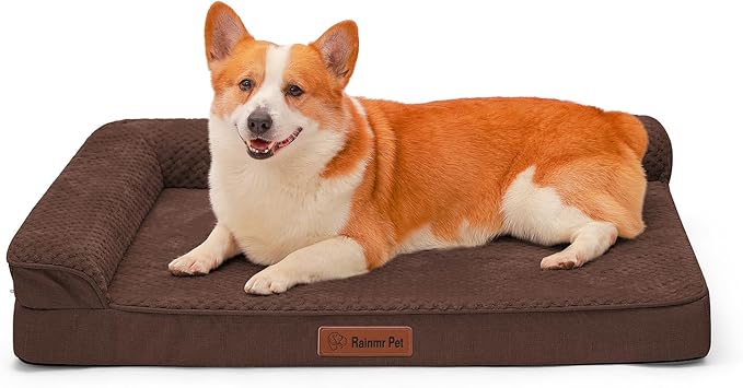 Orthopedic Dog Beds Large Sized Dog, 3 Inch Memory Foam Pet Bed for Medium and Large Dogs, Washable Removable Cover, Nonskid Bottom, Waterproof, 41x27 Inches XL Brown Grey