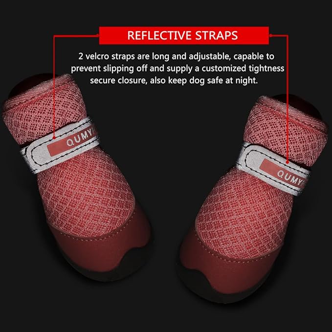 QUMY 4PCS Dog Shoes for Small Dogs, Hot Pavement Summer Puppy Dog Boots & Paw Protectors with Soft Anti-Slip Rubber Sole, Mesh Breathable Dog Booties for Hardfloors, Walking Running Pink Size 4