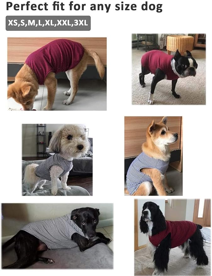 WEONE Dog Summer T-Shirts Striped Cotton Vest,Pet Breathable Soft Basic Clothes for Small Medium Larg Boy Girl Dogs,L