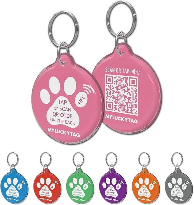 MYLUCKYTAG NFC & QR Code Smart Pet ID Tag - Personalized Dog & Cat Tag, Online Pet Profile, Location Alert Email