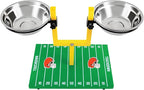 NFL Cleveland Browns Goalpost Football Field Dog Feeder – Adjustable Elevated Dog Bowls with Stand, 2 Stainless Steel Bowls, Non-Slip Rubber Feet, Raised Pet Feeder for Large & Small Dogs, Cats.