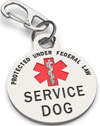 Service Dog Tag Double Sided with Federal Protection & Red Medical Alert Symbol | 1.25 Inch Durable Pet ID Tags | Easily Attach to Collar, Harness, Vest | Service Dog Identification Tag