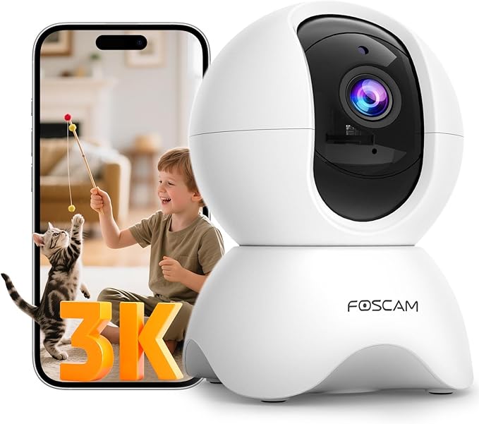 FOSCAM 3K 5MP WiFi Pet Cameras for Home Security, 2.4GHz Indoor Camera Baby Monitor with 360° Pan Tilt, 2-Way Audio, 20X Digital Zoom, Night Vision, AI Human Detection, Cloud & SD Card Storage