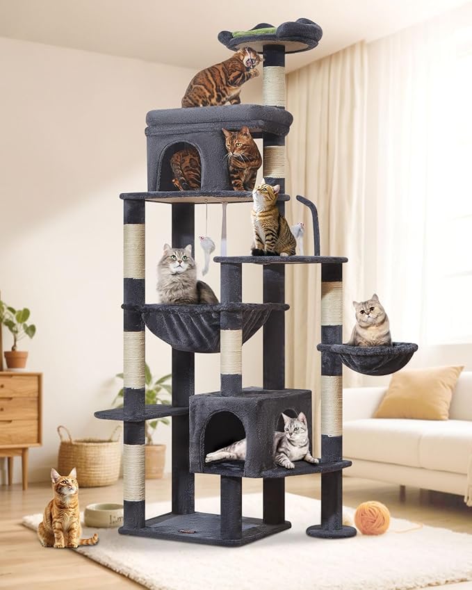 Taoqimiao 83In Heavy Duty Cat Tree, Suitable 20lb+ Large Cats, XXL-Cat Tower for Indoor Cats Large Adult, 2 Luxurious Cat Cando with 8 Scratching Posts,Oversized Metal Hammocks,Smoky Gray MS032G