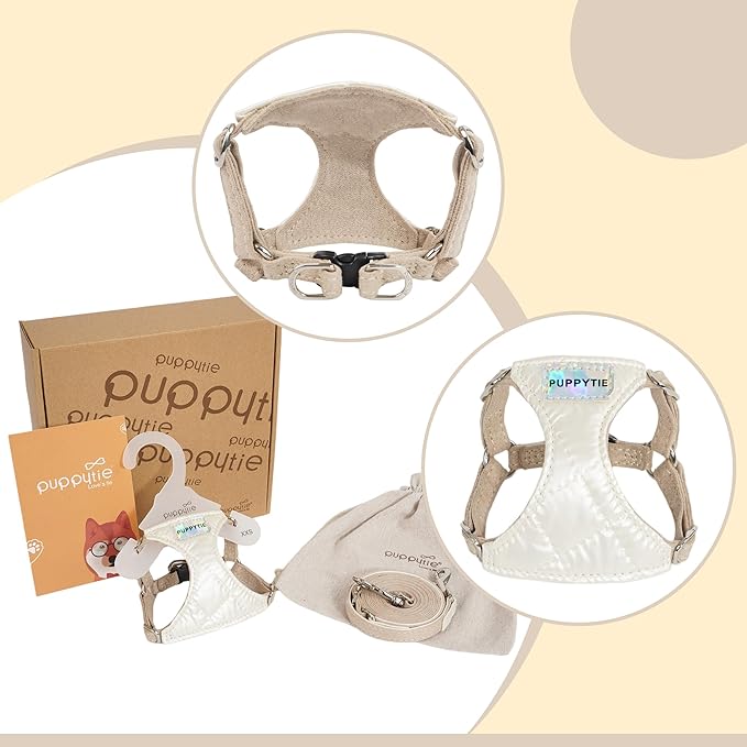 Puppytie No Pull xs Dog Harness with Multifunction Dog Leash,Soft Adjustable No Choke Escape Proof Pet Harness Vest,Glossy Pearl White,XXS