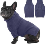 IECOii Dog Sweaters for Medium Dogs Girl Boy,Holiday Knit Doggy Sweatshirt with Sleeve,Turtleneck Thick Warm Dog Sweaters for Winter,Pullover Knitwear for French Bulldog,Boston Terrier (Blue, L)
