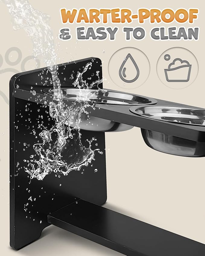 Elevated Dog Bowls, Adjustable Raised Dog Bowl Stand for Medium Size Dogs and Cats, Durable Bamboo Dogs Feeder with 2 Stainless Steel Bowls and Non-Slip Feet, Pet Food Bowl for Medium Sizes