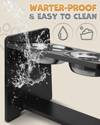 Elevated Dog Bowls, Adjustable Raised Dog Bowl Stand for Medium Size Dogs and Cats, Durable Bamboo Dogs Feeder with 2 Stainless Steel Bowls and Non-Slip Feet, Pet Food Bowl for Medium Sizes