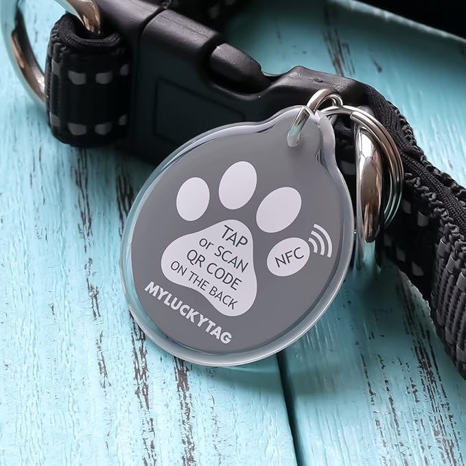 MYLUCKYTAG NFC & QR Code Smart Pet ID Tag Personalized Dog Cat Tag, Online Pet Profile, Pet Location Alert Email, Digital Pet Tag, Quiet Pet Tag, Durable Pet ID, Dog Collar Tag