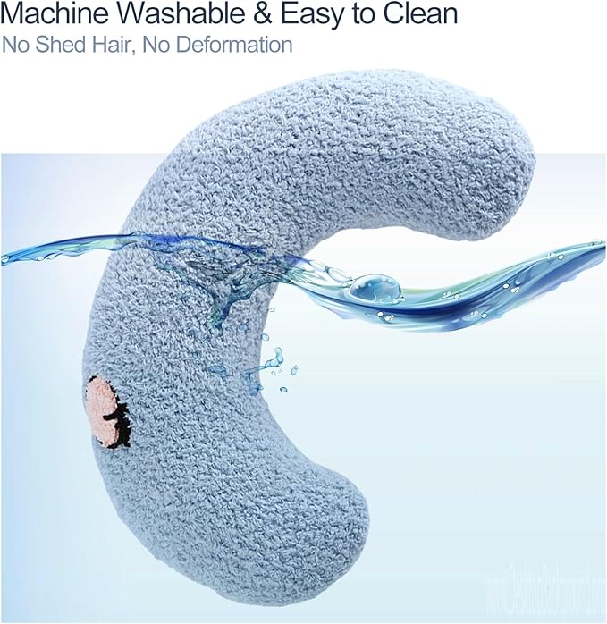 Cat Pillows for Indoor Cats, Soft Fluffy Dog Calming Pillow, Little Dog Pillows, U Shaped Half Donut Cuddler with Cute Embroidery, Washable Neck Protector Pillows for Small Dogs and Cats (blue)