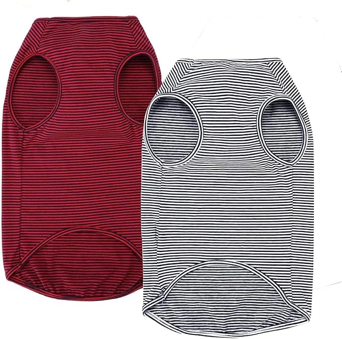 WEONE Dog Summer T-Shirts Striped Cotton Vest,Pet Breathable Soft Basic Clothes for Small Medium Larg Boy Girl Dogs,XL