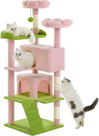 Made4Pets Cat Tree Tower 56" Cat Tower for Indoor Cats Kitten Tree Multi-Level Cat Tree with 2 Condo Furniture Activity Center with Scratching Posts Funny Toys (Pink Flower Green)