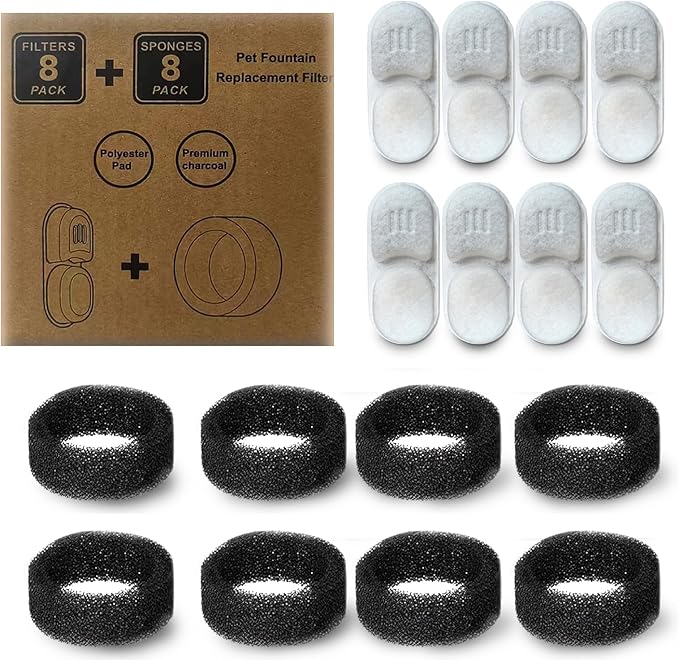 Cat Water Fountain Filters, APAUK 8 Pack Replacement Filters & Sponges,Only Applicable to APFSS-3201