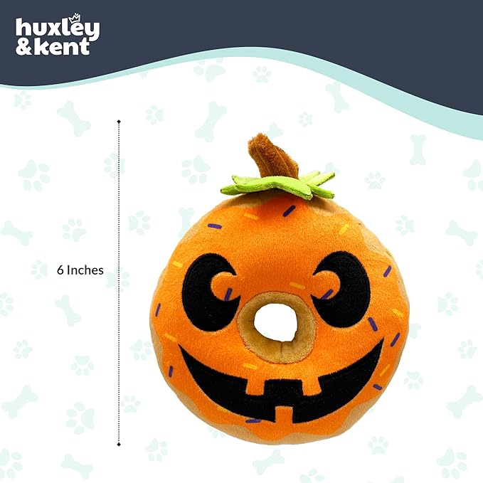 Huxley & Kent Halloween Funny Dog Toy w/Squeaker – Power Plush Squeaky Dog Toys for Small, Medium & Large Dogs – Soft Stuffed Animal for Indoor Play & Fetch - Pumpkin Donut, One Size