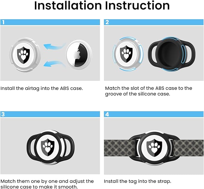 Waterproof AirTag Dog Collar Holder for Apple Tracker Blue