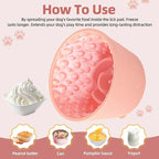 Dog Slow Feeder Lick Bowl, Non-Slip Dog Licking Treat Dispenser, Slow Feeder Bowls for Small Medium Large Breed Dogs, Anxiety Relief & Anti-Choking, BPA Free Silicone (Pink, 1.6 Cup)